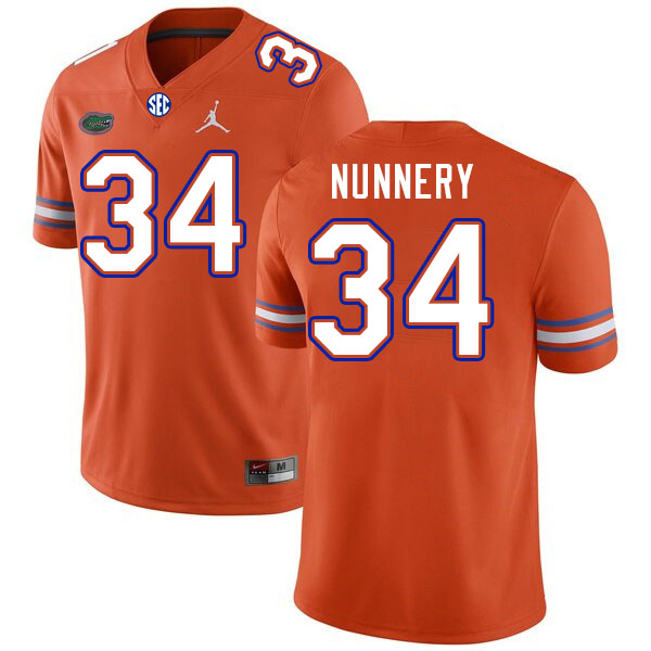 Men #34 Mannie Nunnery Florida Gators College Football Jerseys Stitched-Orange
